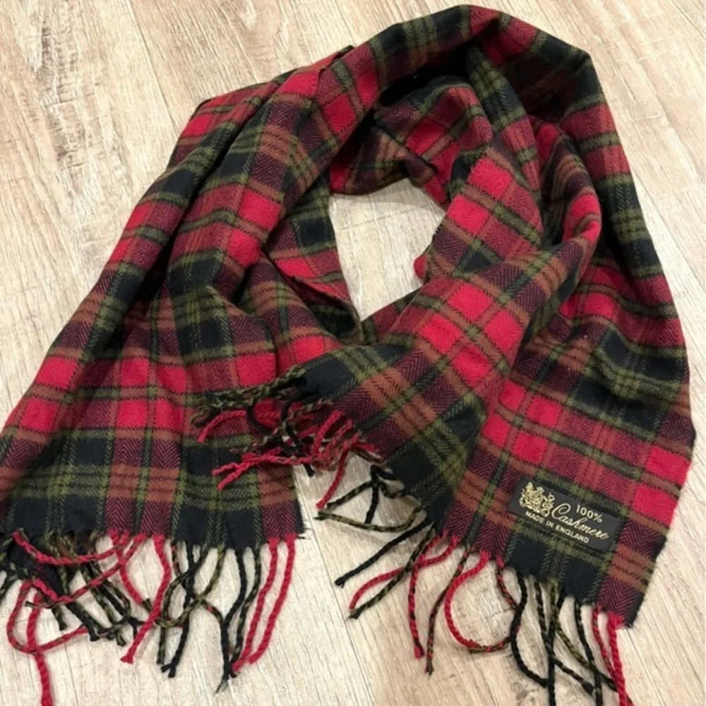 Classic Red and Black Cashmere Tartan Scarf Made in England